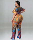 Elegant Diagonal Shoulder Ethnic Style Printed Jumpsuit Joy