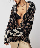 Relaxed Floral Print Cardigan For Women Long Sleeve