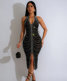 Glamorous Hot Drill Hanging Neck Perspective Slim Slit Wrap Buttock Dress