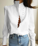 Stylish Long-sleeved Stand Collar Casual White Shirt