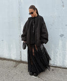 High Waisted Netted Lace Sheer Mid Length Skirt for Women