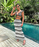 Striped Bikini Set with Ruffled Vest and Strappy Top Design