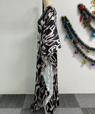 Printed Lace-Up Shift Dress with Sloping Neck and Skirt
