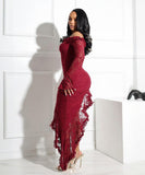 Elegant Strapless Long Dress with Irregular Hem and Boat Neck