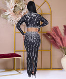 Chic Long Sleeve Top Bag Hip Split Skirt Two-Piece Set for Elegant Versatility