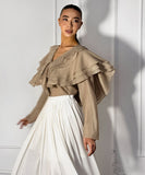 Chic V-Neck Peplum Halter Long-Sleeved Shirt for Style