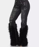 Fashionable Denim Jeans with Beaded and Fur Detailing