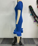 Stretch Wrap Hip Waist Lantern Sleeve Wavy Hem Dress for Flattering Fit
