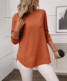 Loose Waffle Blouse Relaxed Fit Long-Sleeved Top Essentials