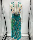 Green Satin Twist Knot Sleeveless Dress Positioned Print