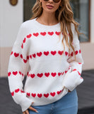 Classic Women Heart Pattern Knit Sweater Trendy Pullover