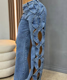 Sline Side-Cut Denim Patchwork Trousers for Trendy Style