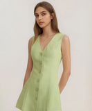 A Checkered V-Neck Button-Down Sleeveless Mini Skirt Dress for Chic Summer Style