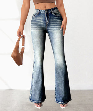 Embroidered High-Stretch Slim-Fit Flare Pants with Pocket Design