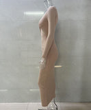 Sexy Long Sleeve Pleated Dress Multicolor Apricot Pink