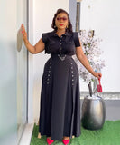 Two Piece Solid Color Sleeveless Dress And Skirt Set Slit
