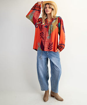 Vibrant Print V-Neck Everyday Shirt