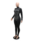 Hot Drill Tight Club Women Fashion Long-Sleeved Romper for Nightlife