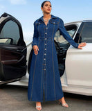 Women's Denim Long Sleeve Coat Style Dress with Button Closure