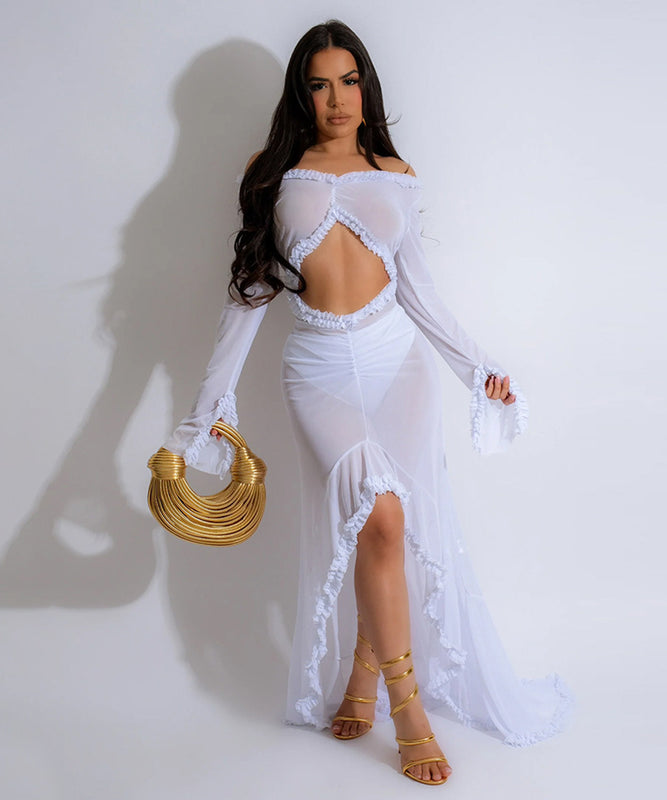 Elegant Sexy V-neck Solid Color Long-Sleeved Dress for Women
