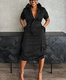 Multi-pocket Cargo Drawstring Pocket Dress for Casual Style