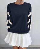 Round-Neck Bow Tie Christmas Hoodie For Women Cozy Fit Relaxed