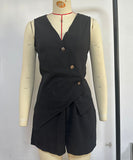 Solid Color Shorts And V Neck Pullover With Waistband