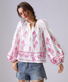 Loose Floral Embroidered Long Sleeve Shirt Viscose Blend