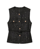 Womens Round Neck Sleeveless Vest With Button Decoration