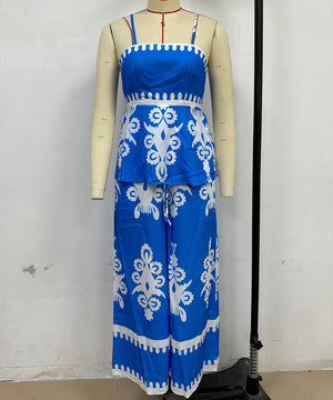 Ethnic Style Backless Halter Pants Set Figure Hugging