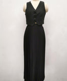 Sleeveless Tank Top Two Piece Set With Pleated Sleeves Women