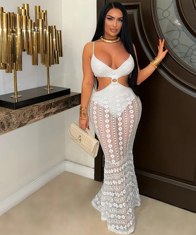 Sexy Strappy V Neck Lace See Through Dress for All Occasions