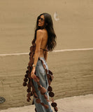 Sexy Sleeveless Backless Sheer Long Dress in Brown Black Rose
