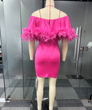 Chic Slim-Fit Dress with Feathered Shoulders and Pixie Wrap Hips
