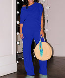Chic Two-Piece Straight-Leg Suit with Asymmetrical Sleeve Design