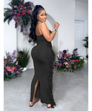 Strapless Tight-Fitting Slit Fringed Plus-Size Women's Dress