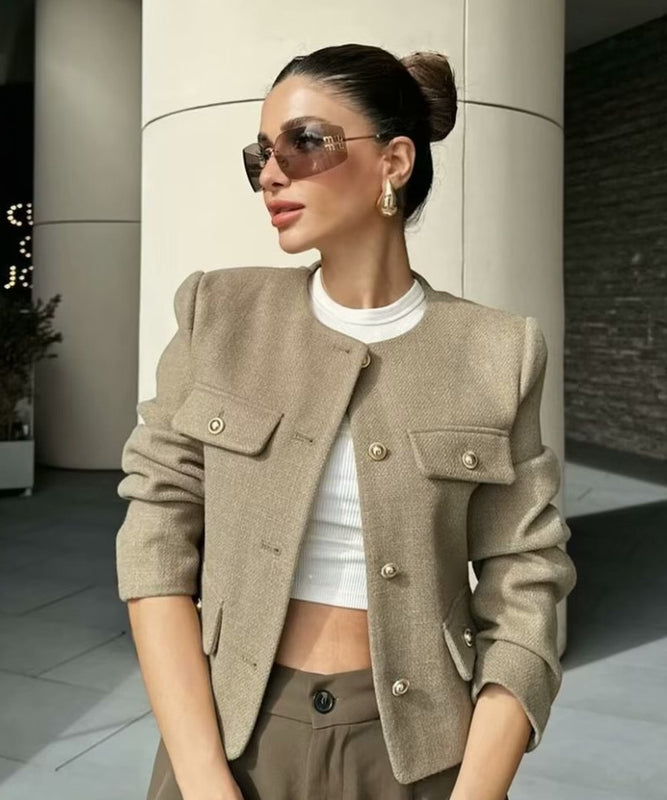 Fashionable Button Embellished Short Blazer Polyester