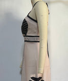 Sexy Form-Fitting Long Dress with Neck Tie Design in Green Black