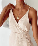 Elegant V-Neck Crepe Split Halter Dress for Any Occasion