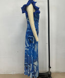 Figure-Hugging Sleeveless Dress with 3D Floral Accents
