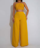 Chic Two-Piece Set with Tie-Up Top and High-Waisted Trousers