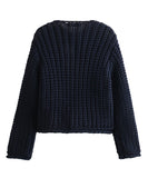 Relaxed Short Button Sweater Coat With Double Pockets