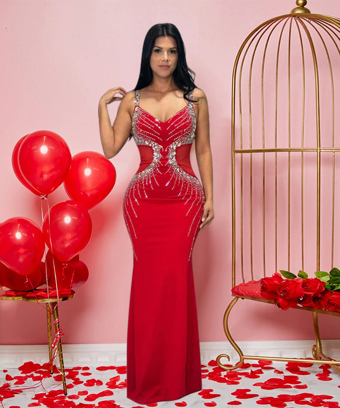 Stunning Sexy Halter V-Neck Dress With Drill And Hip Wrap