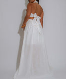 Padded Plunging Top With Detachable Straps And Flowing Skirt