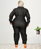 Relaxed Fit V Neck Casual Plus Size Denim Jumpsuit Women
