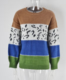 Classic Womens Leopard Patchwork Relaxed Knit Sweater