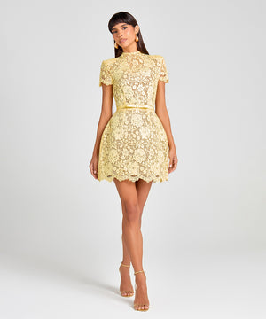 Sexy See Through Lace Trim Short Skirt Round Neck Design