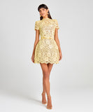 Sexy See Through Lace Trim Short Skirt Round Neck Design