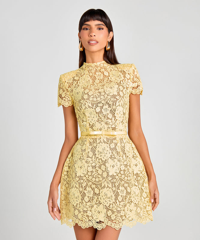 Sexy See Through Lace Trim Short Skirt Round Neck Design
