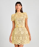 Sexy See Through Lace Trim Short Skirt Round Neck Design